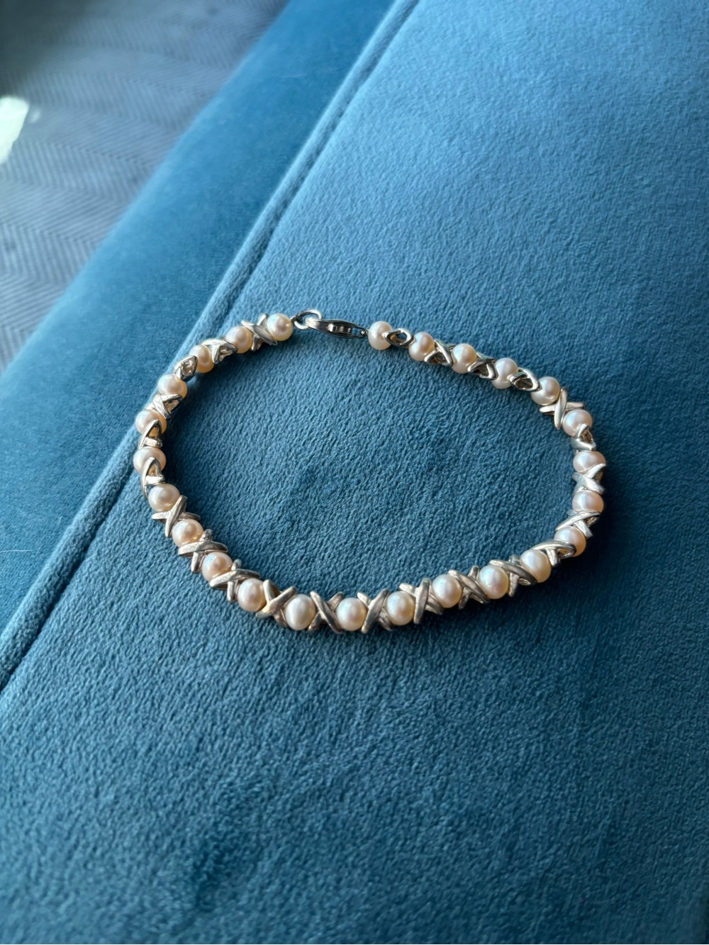 Sterling Silver Pearl Station XO Bracelet